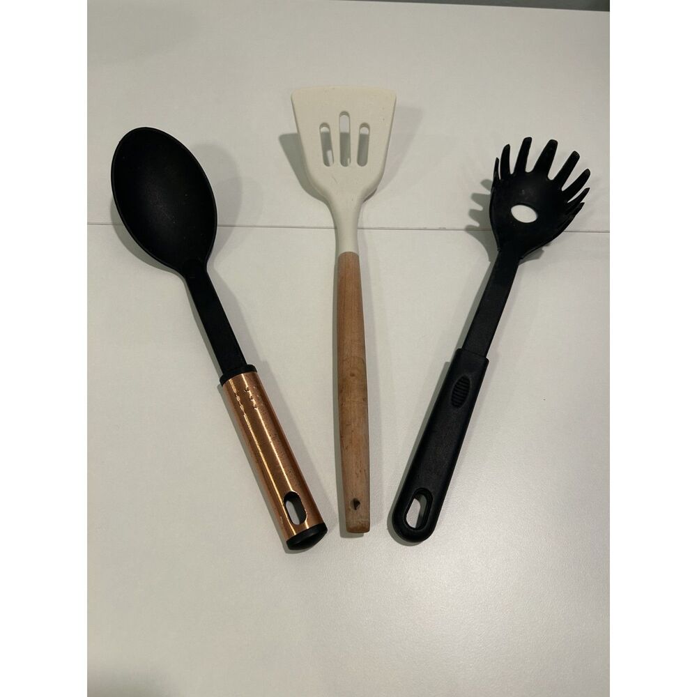 3 12" Kitchen Utensils Slotted Spatula Serving Spoon and Pasta Fork